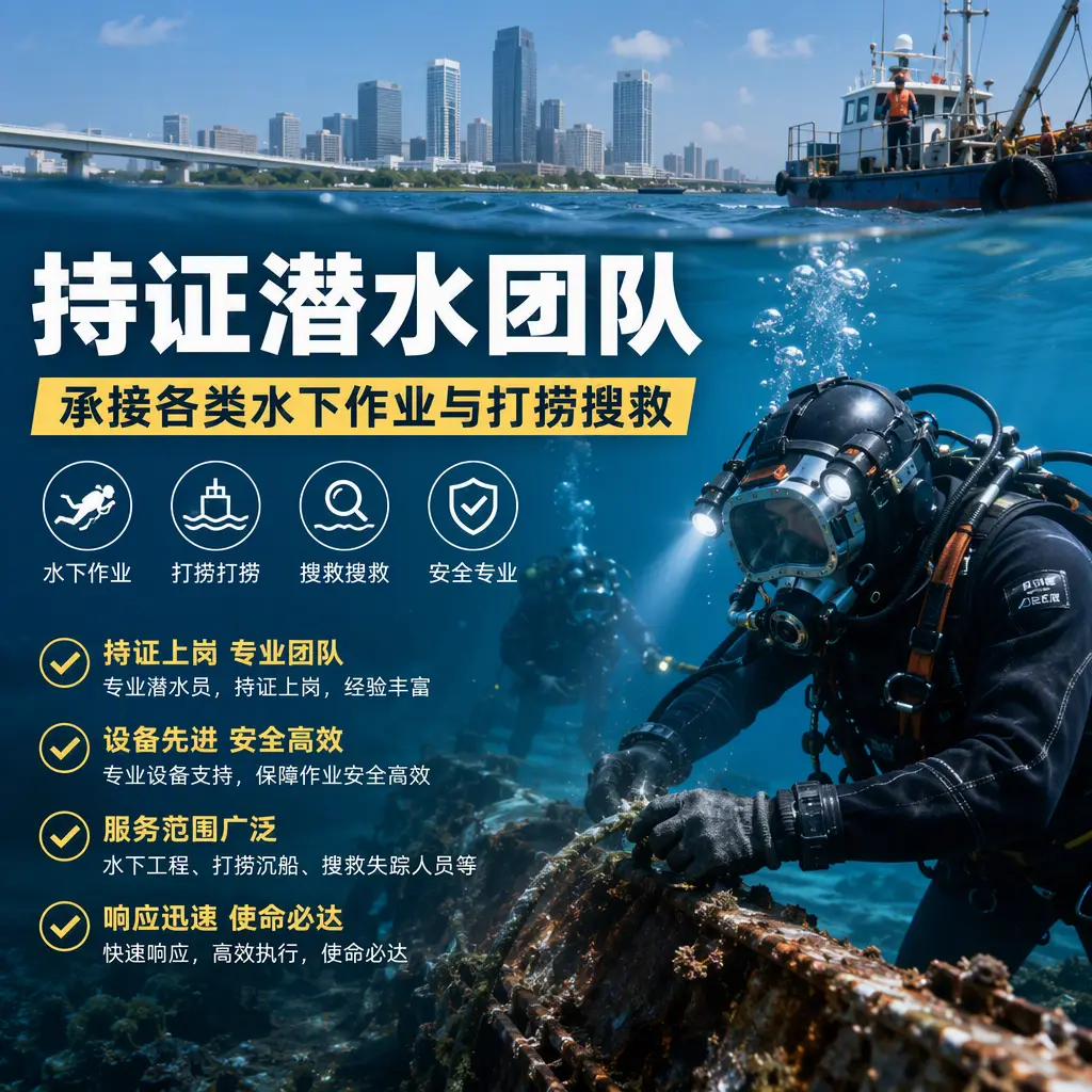持证潜水团队，承接各类水下作业与打捞搜救鼓楼