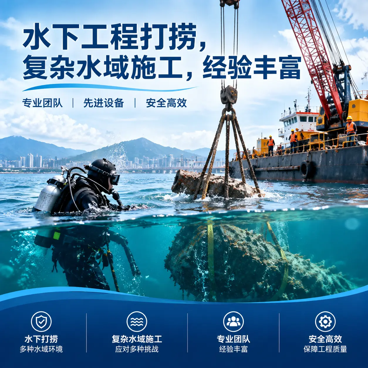 水下工程打捞，复杂水域施工，经验丰富鼓楼