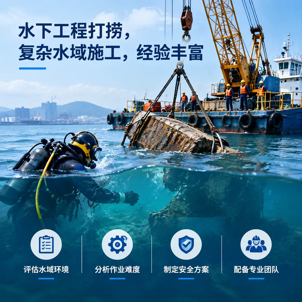 水下工程打捞，复杂水域施工，经验丰富鼓楼